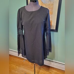 Black Long Sleeve Dress with Lace Accents